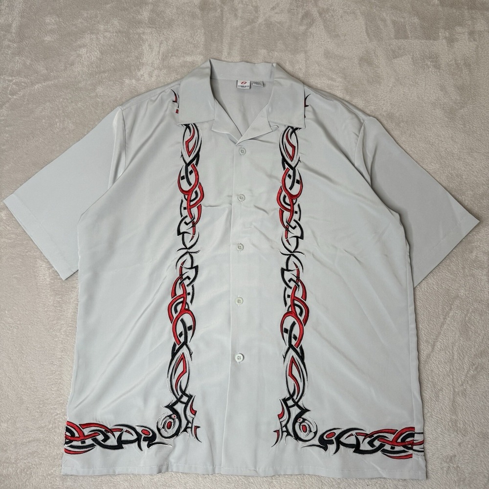 Vintage Men's Anchor‎ Blue Short Sleeve Button Up Size Extra Large Preowned Grey